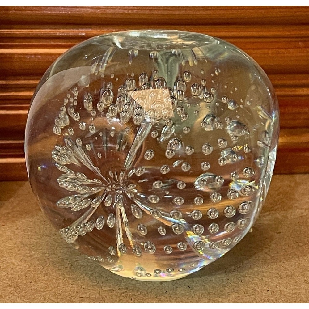 Bubble Clear Glass Paperweight Controlled Bubble Art Vintage 2.75 Inch - Picture 16 of 16